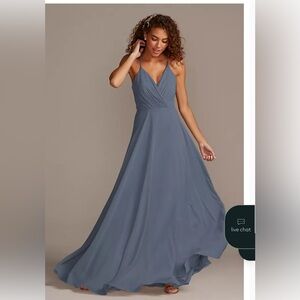 David’s Bridal SPAGHETTI STRAP FULL SKIRT Plus size 22 Gown Steel Blue